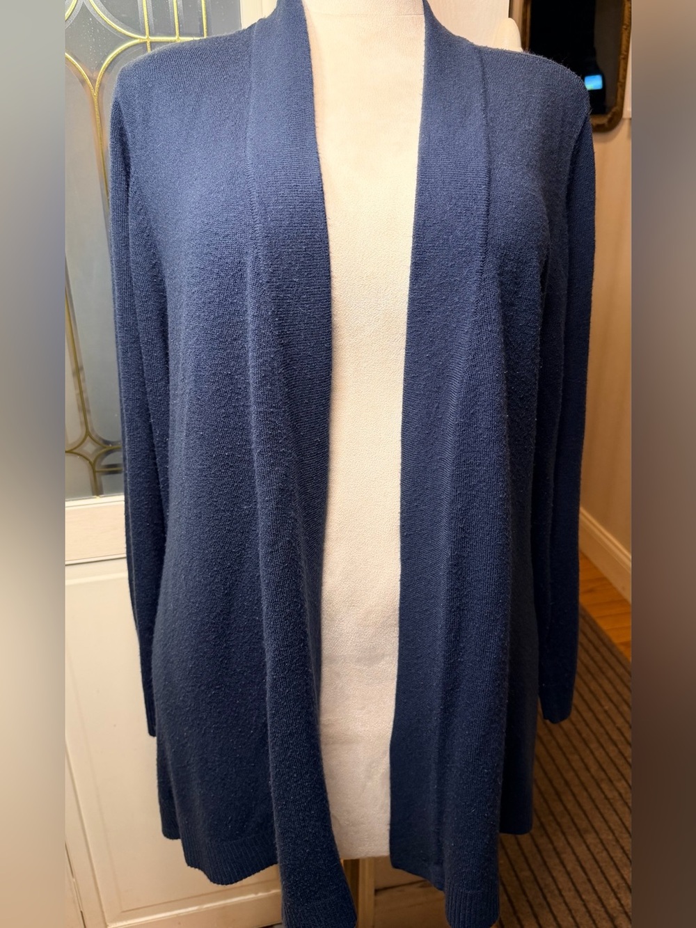 Karen Scott 3X Navy Blue Longline Open Front Knit Cardigan Minimalist Momcore